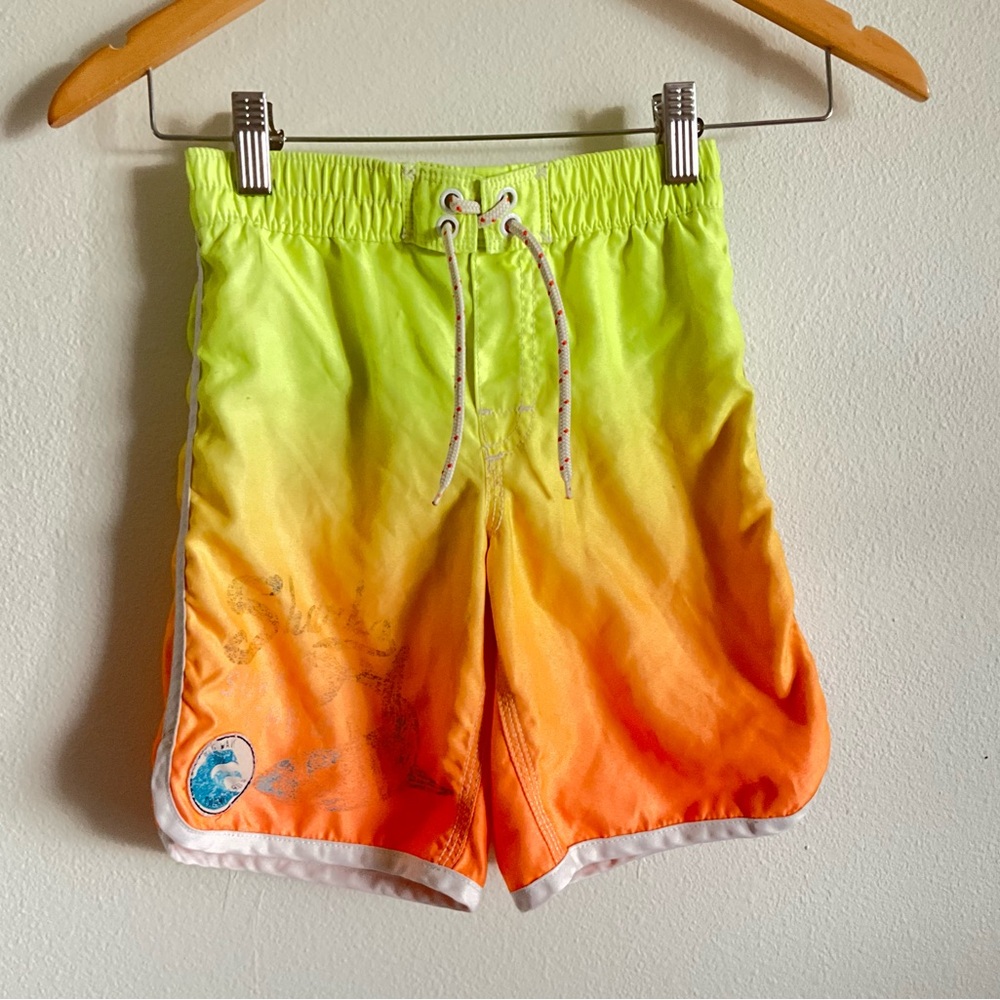 Vintage GAP Kids Swim Trunks - Neon Yellow and Orange ombré S 6 7